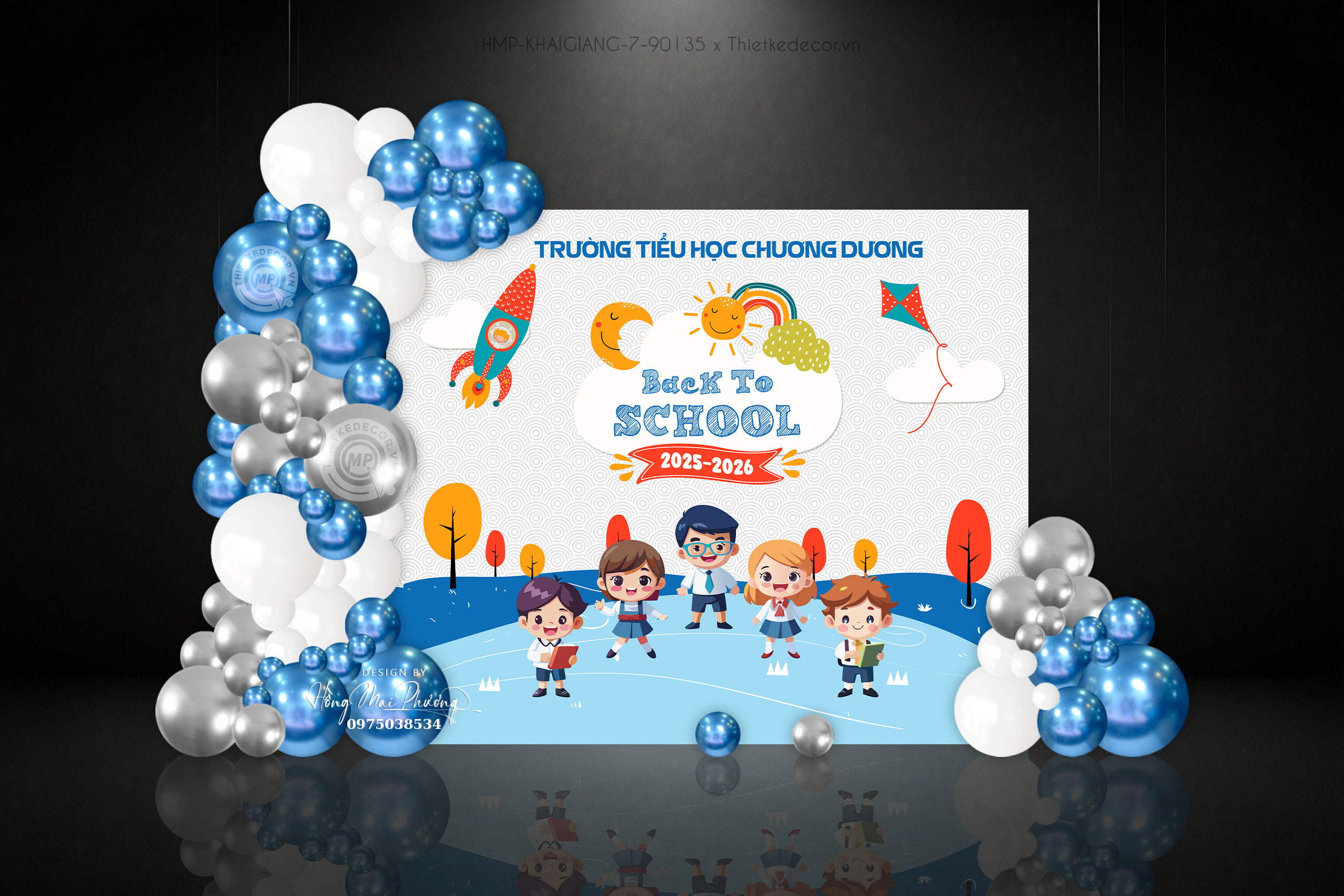 Backdrop khai giảng Back to school tone xanh dương